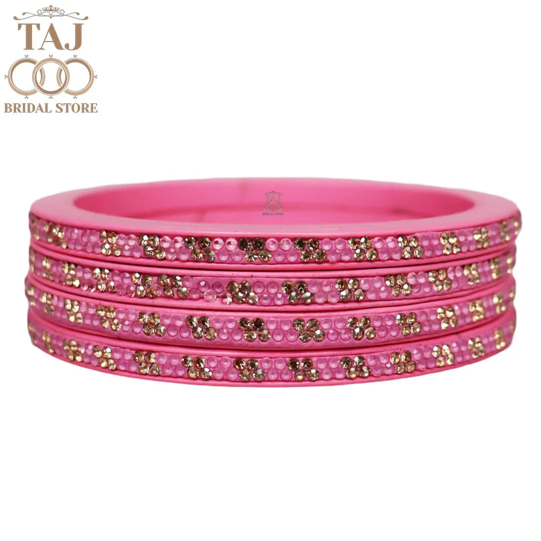 Designer Lac Bangles Set in Latest Traditional Rhinestones Design