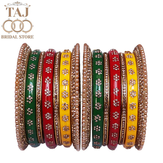 Handmade Rajasthani Lac Bangles Set in Latest Rhinestones Design