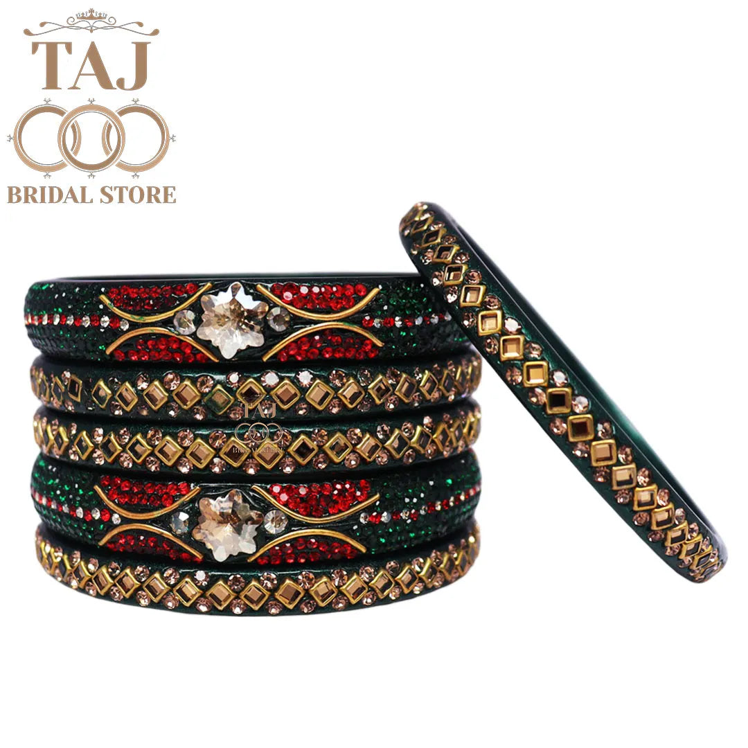 Handmade Lac Bangles with Best Kundan and Rhinestons Design (Set of 6)