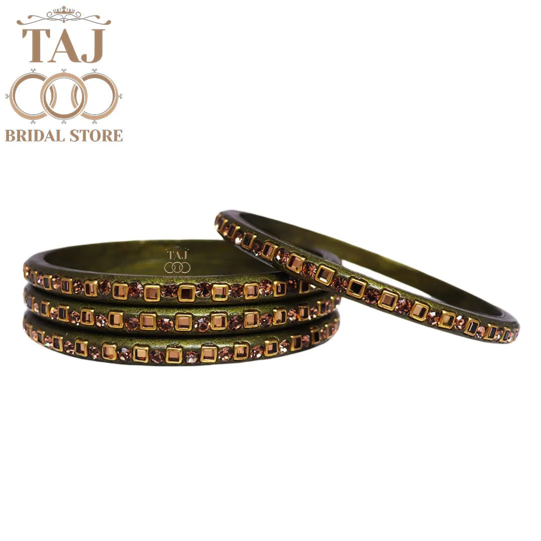 Vibrant Lac Bangle Set with Kundan and Rhinestones (Set of 4)