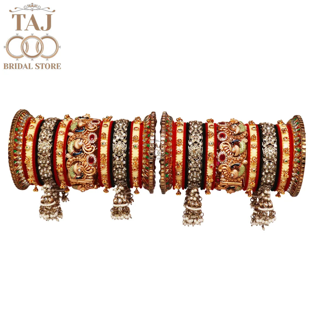 Luxurious Bridal Bangles Set with Beautiful Peacock & Jhoomer Latkan