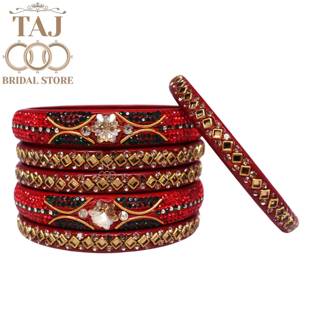 Handmade Lac Bangles with Best Kundan and Rhinestons Design (Set of 6)