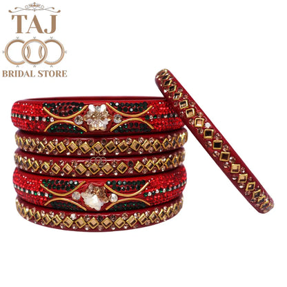 Handmade Lac Bangles with Best Kundan and Rhinestons Design (Set of 6)