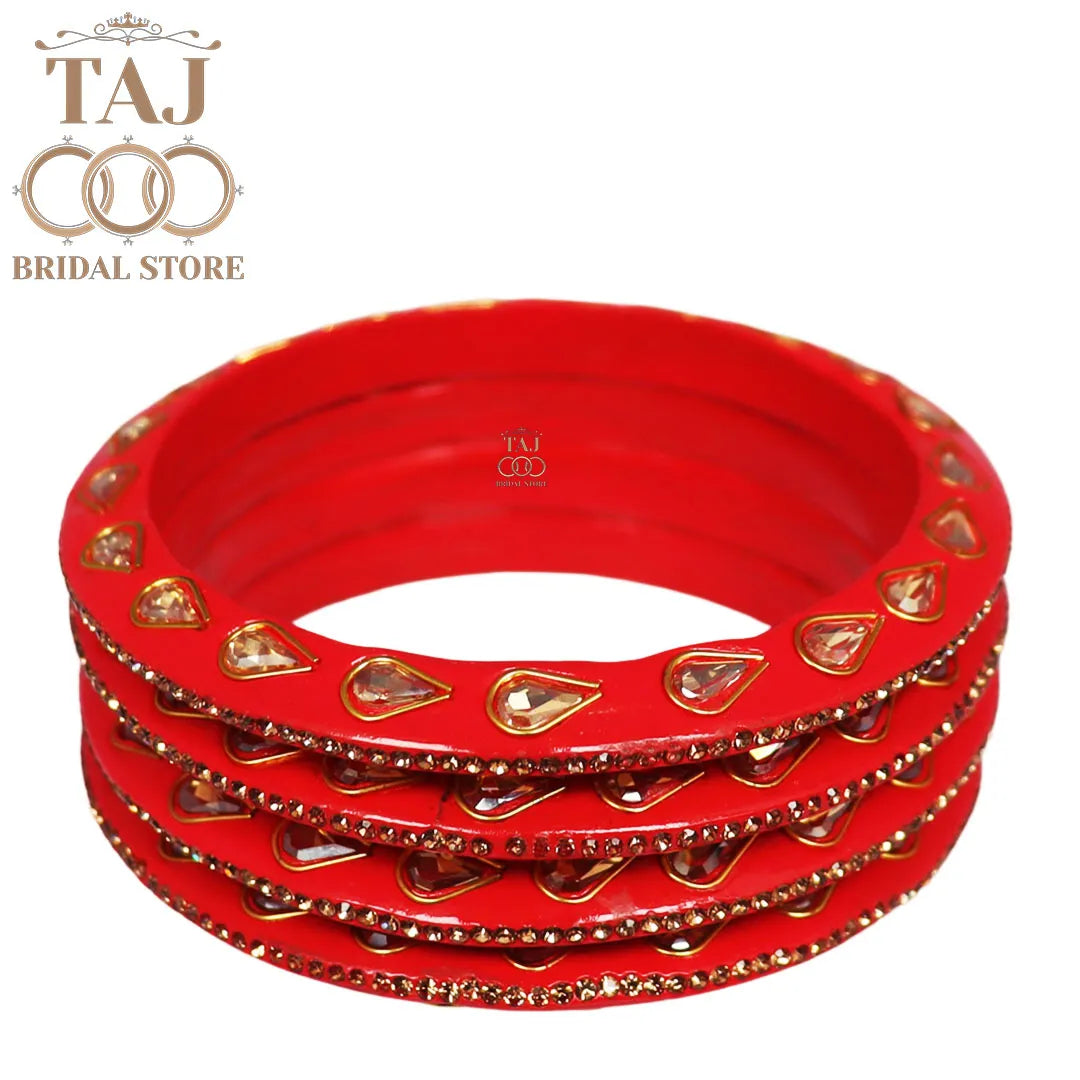 Festive Lac Bangle Set with Kundan and Rhinestones Designs