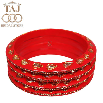 Festive Lac Bangle Set with Kundan and Rhinestones Designs