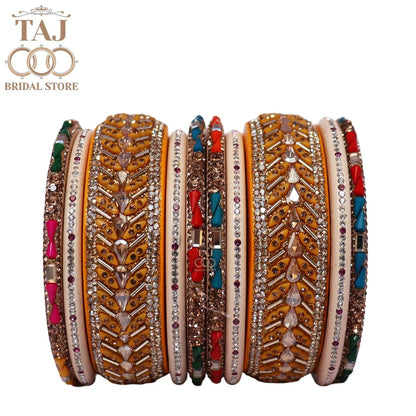 Women Lac Short Bangles Set With Latest Kundan Rhinestones Design