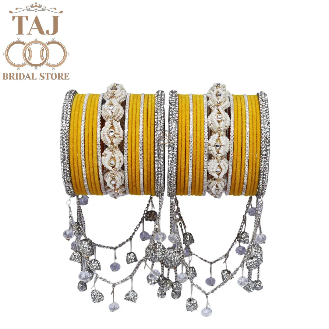 Karwa Chauth Special Bangle Set with Silver Tassels & Stones