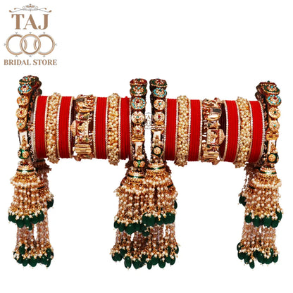 Premium Rajwadi Bridal Bangles Set with Beautiful Heavy Latkan