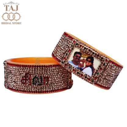 Designer Name and Photo Kada Bangles Set in Latest Rhinestones Design