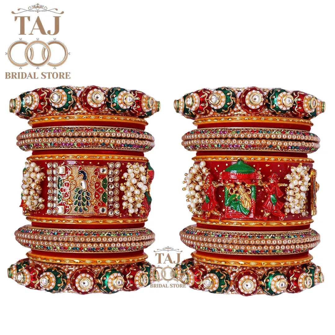 Rajwadi Bridal Chuda with Beautiful Doli-Peacock Design Kada and Heavy Bangadi Taj Bridal Store