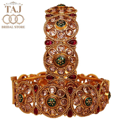 Premium Rajwadi Traditional Metal Kada Pair With Latest Kundan Design