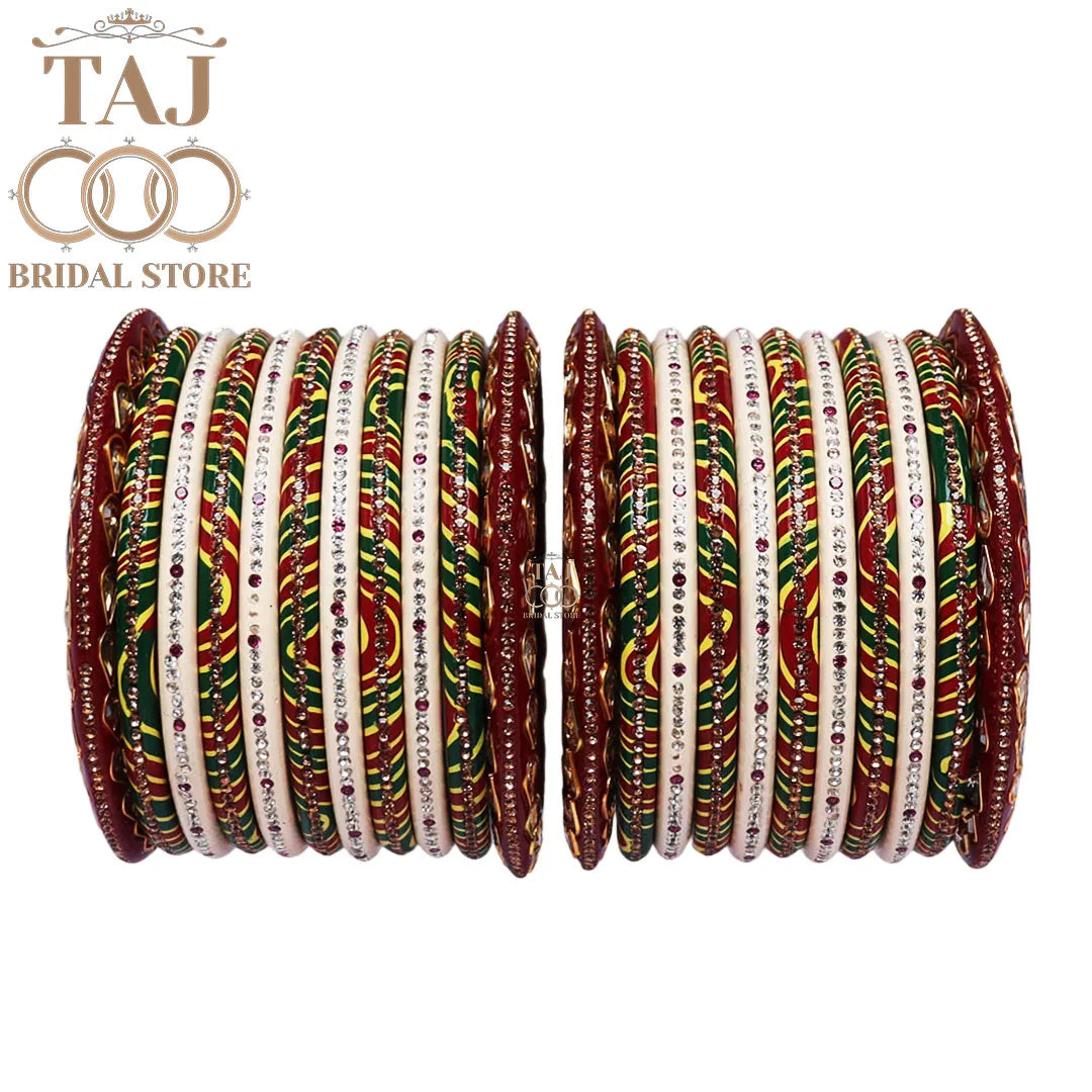 Lehariya Rajasthani Lac Bangle Set with Rhinestones