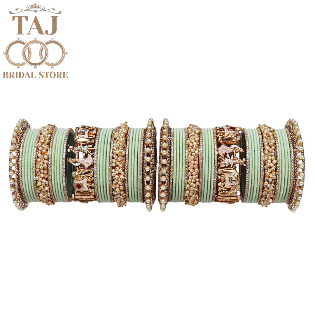 Elegant Wedding Bangle Set with Dulha-Dulhan & Elephant Motifs