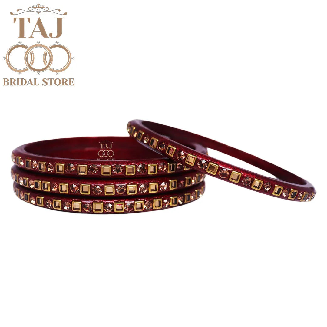 Vibrant Lac Bangle Set with Kundan and Rhinestones (Set of 4)