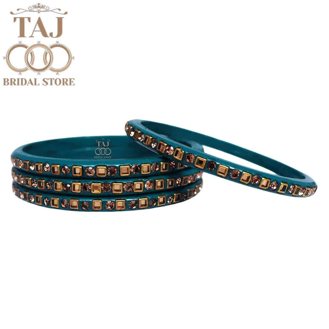 Vibrant Lac Bangle Set with Kundan and Rhinestones (Set of 4)