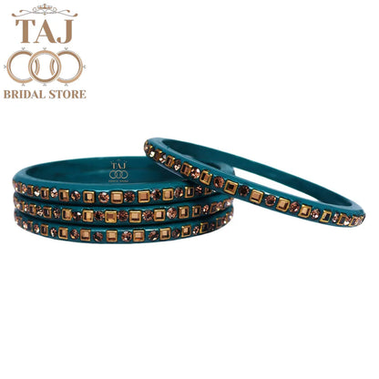 Vibrant Lac Bangle Set with Kundan and Rhinestones (Set of 4)