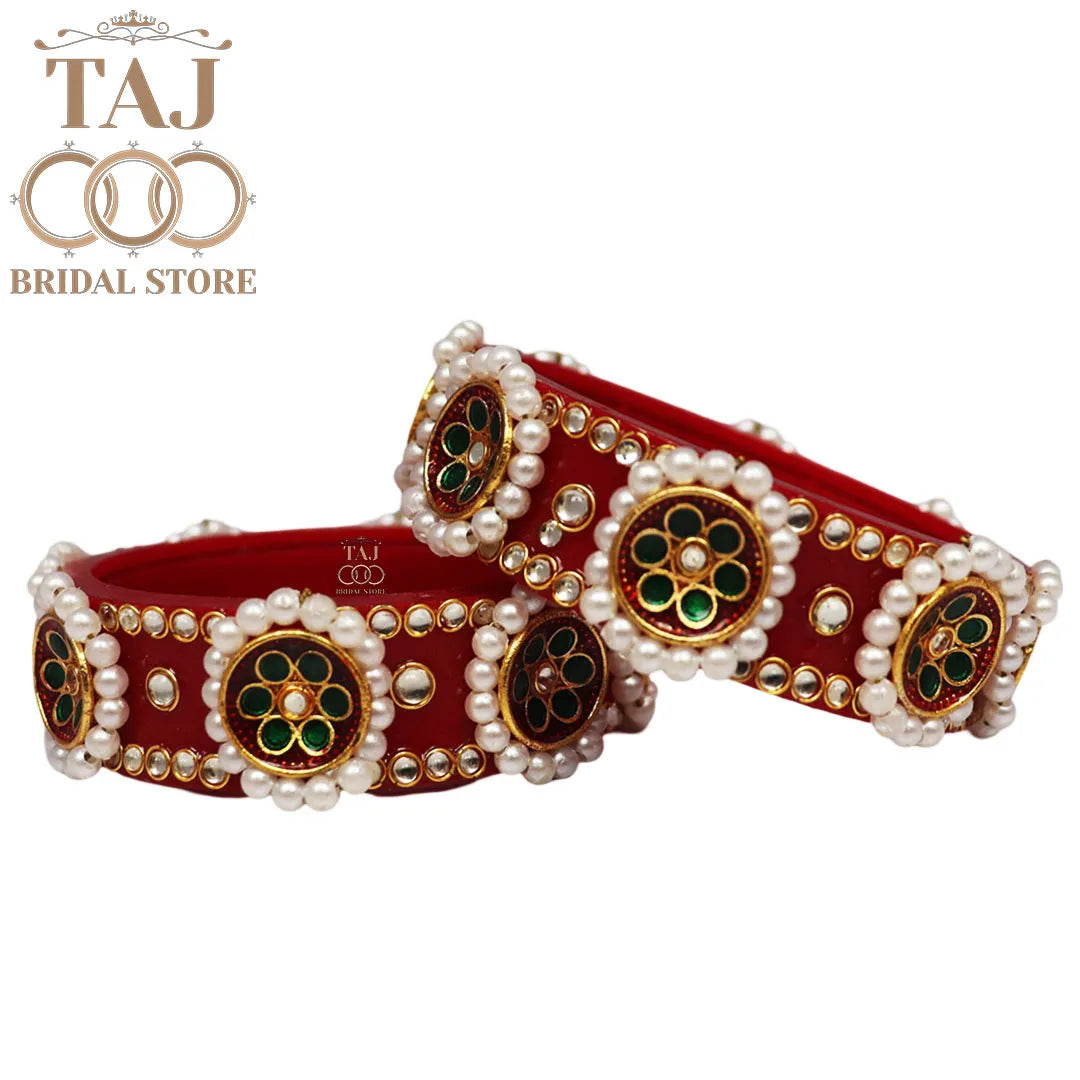 Regal Rajwadi Kada Set with Kundan and Pearl Accents (Set of 2)