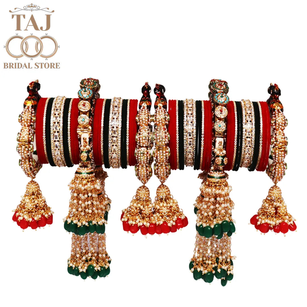 Premium Wedding Bangles Set with Beautiful Peacock and Latkan Design