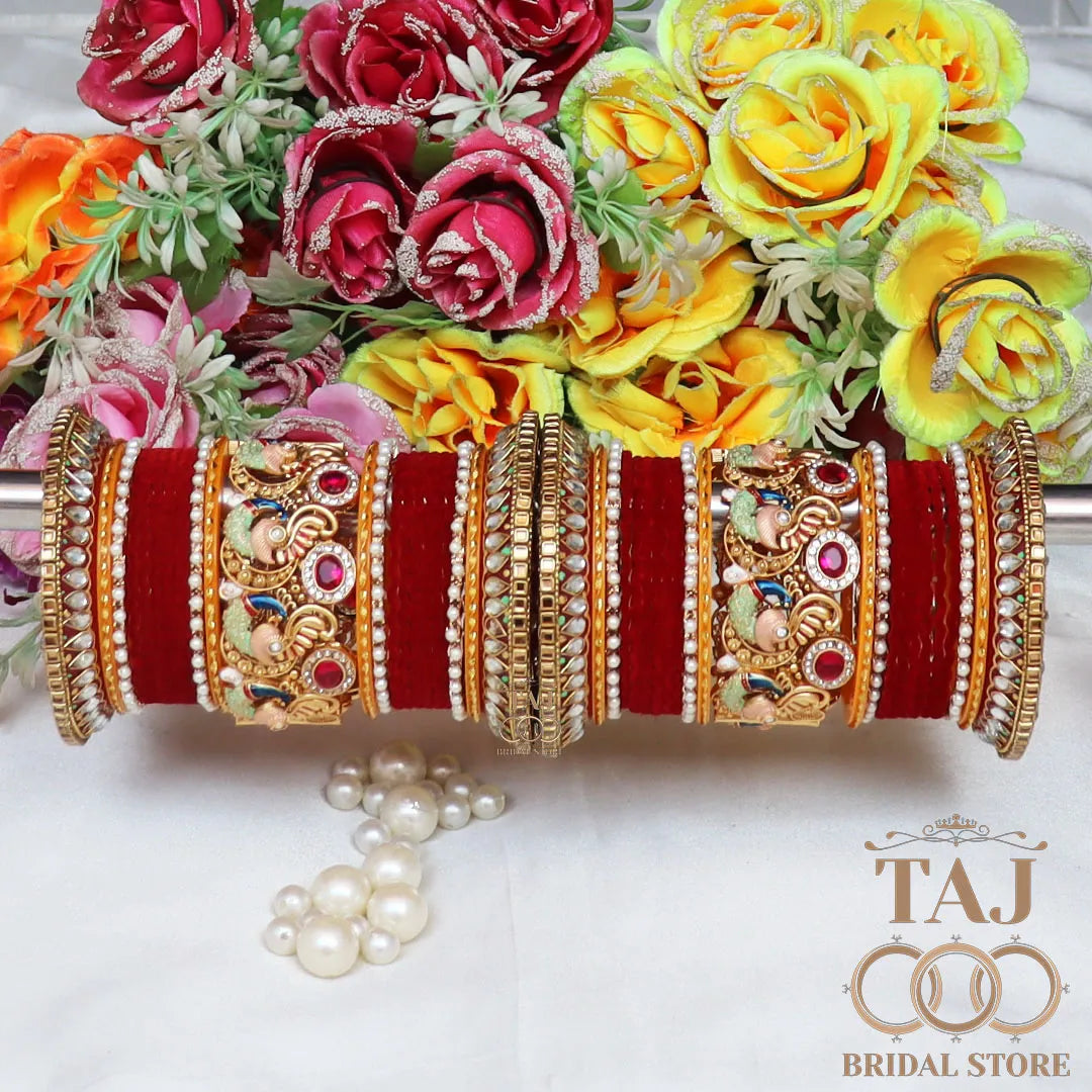 Rajwadi Bridal Bangle Set with Beautiful Latest Peacock Design Kada