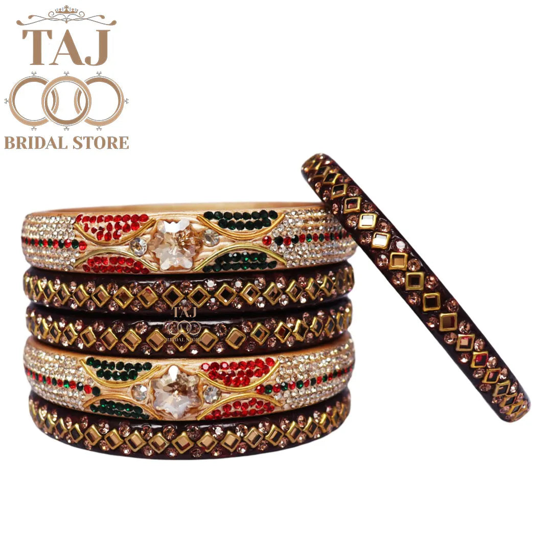 Handmade Lac Bangles with Best Kundan and Rhinestons Design (Set of 6)