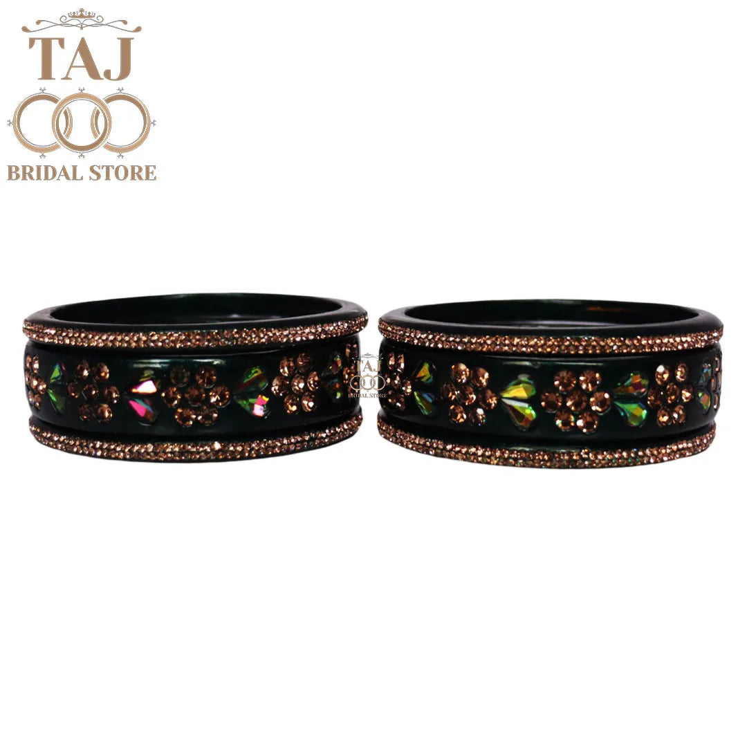 Rajasthani Short Lac Bangles Set in Latest Kundan & Rhinestons Design