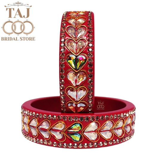 Lac Kada Bangles With Exquisite Heart-Shaped Kundan