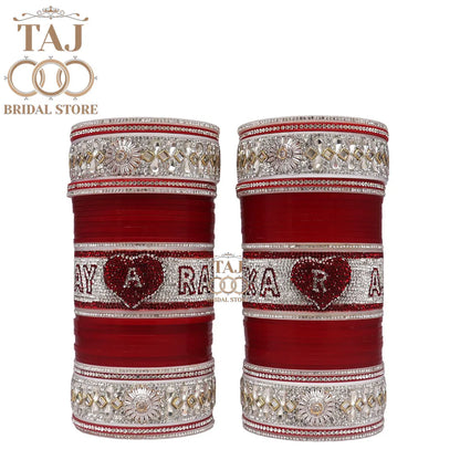 Best Punjabi Bridal Name Chura with Initial on Heart Design Taj Bridal Store