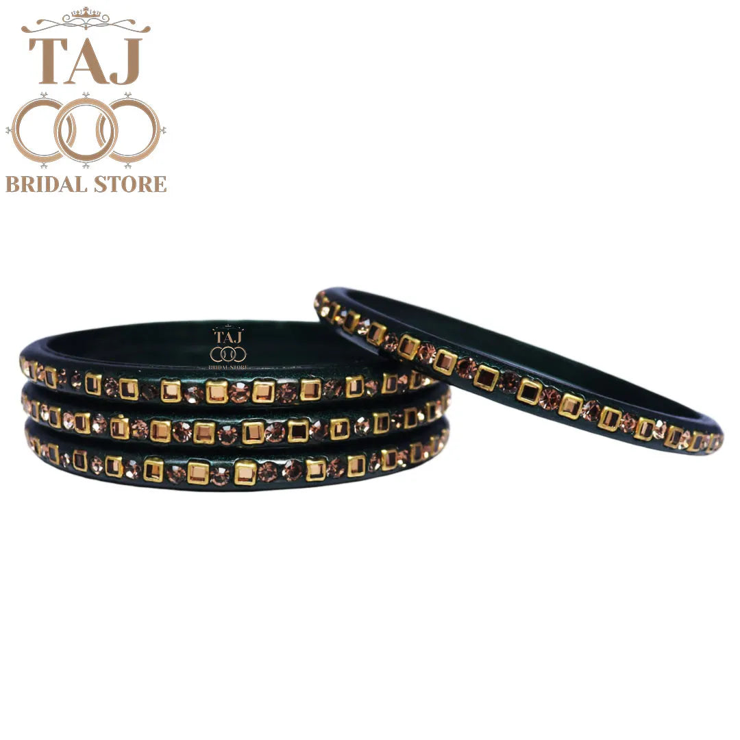 Vibrant Lac Bangle Set with Kundan and Rhinestones (Set of 4)