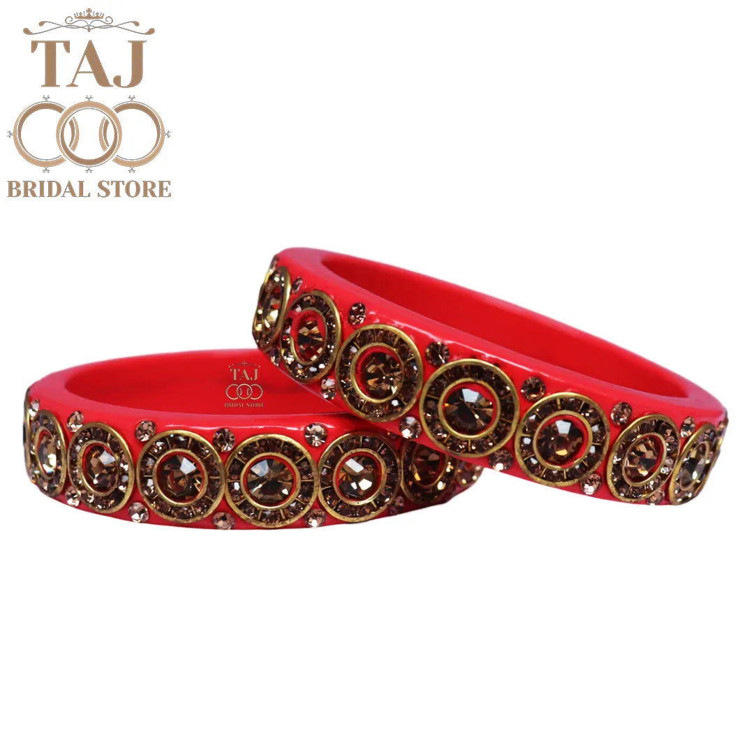 Elegant Lac Kada Bangles with Stunning Stones (Set of 2)