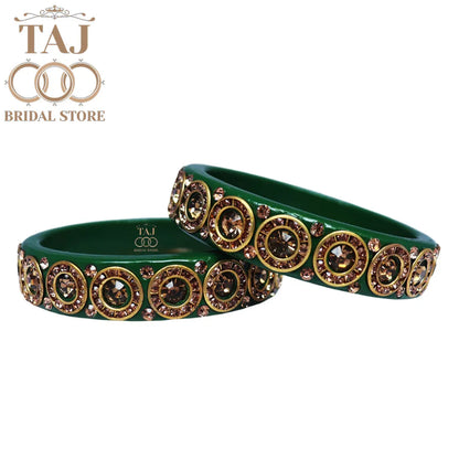 Elegant Lac Kada Bangles with Stunning Stones (Set of 2)