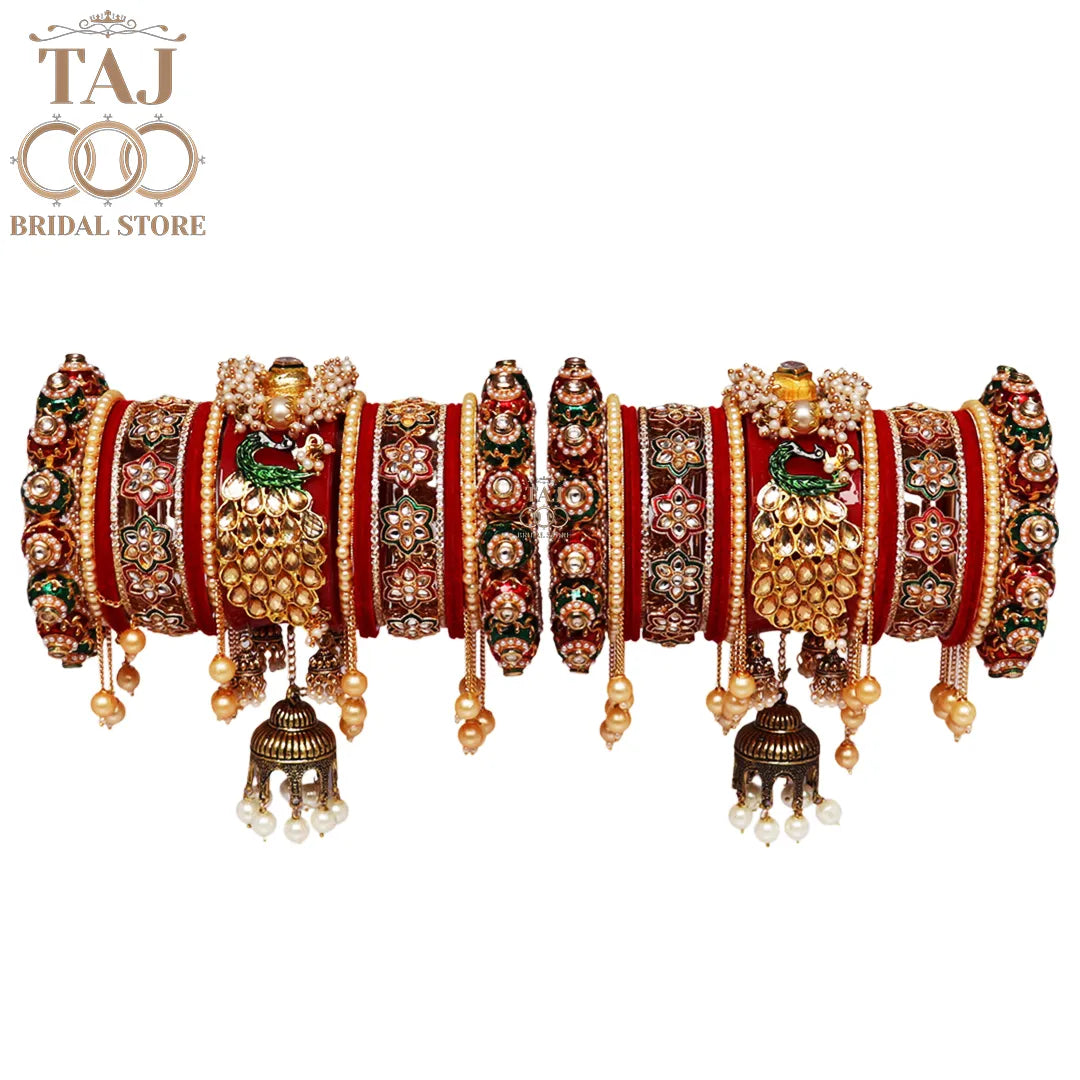 Luxurious Rajwadi Wedding Bangles Set with Beautiful Peacock & Jhoomer