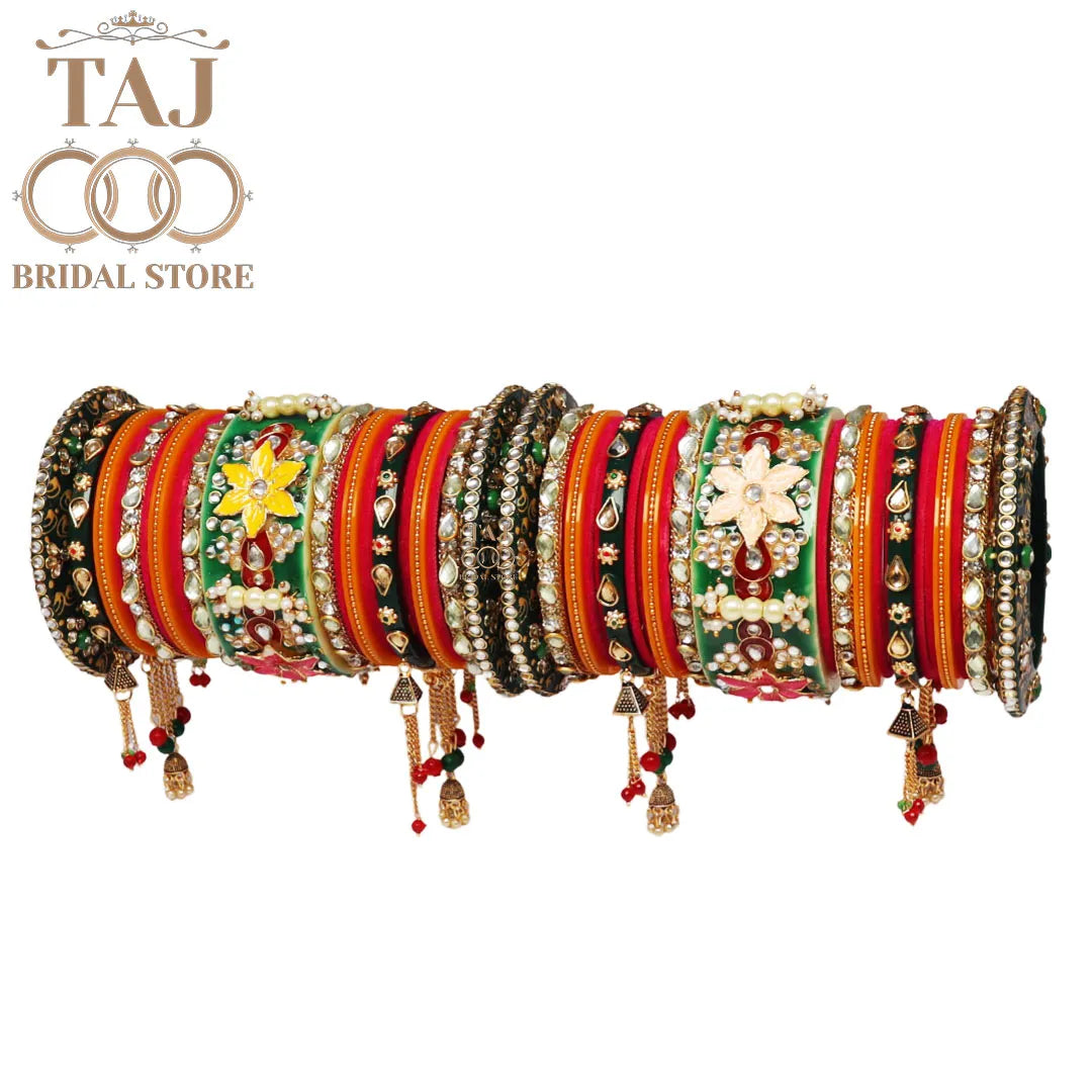 Vibrant Rajwadi Bangle Set with Colorful Flowers and Kundan