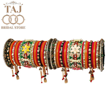 Vibrant Rajwadi Bangle Set with Colorful Flowers and Kundan