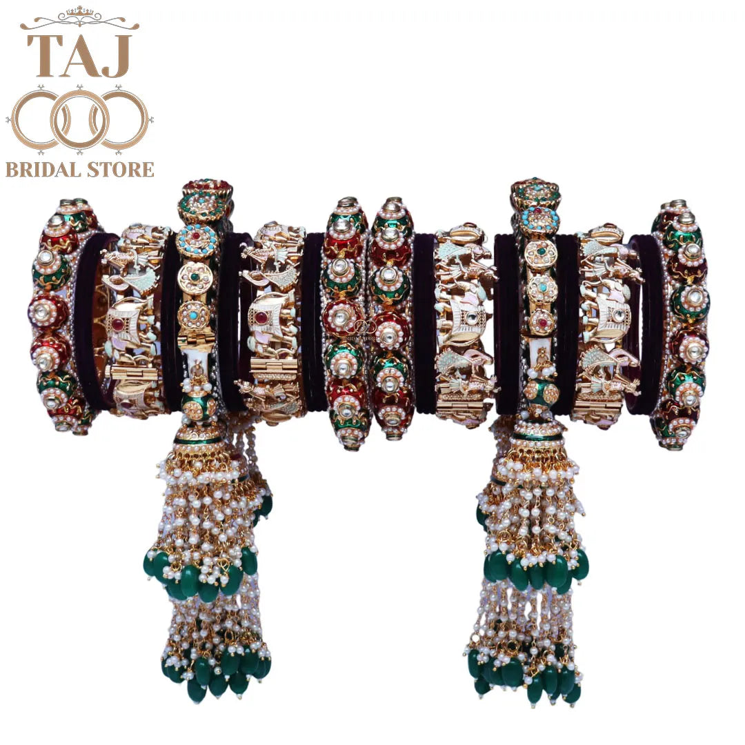 Luxurious Rajasthani Bridal Bangles Set with Dulha-Dulhan Motifs – Taj ...