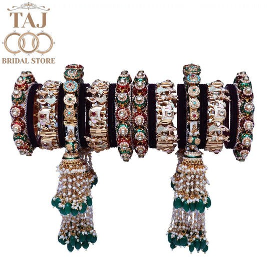 Luxurious Rajasthani Bridal Bangles Set with Dulha-Dulhan Motifs