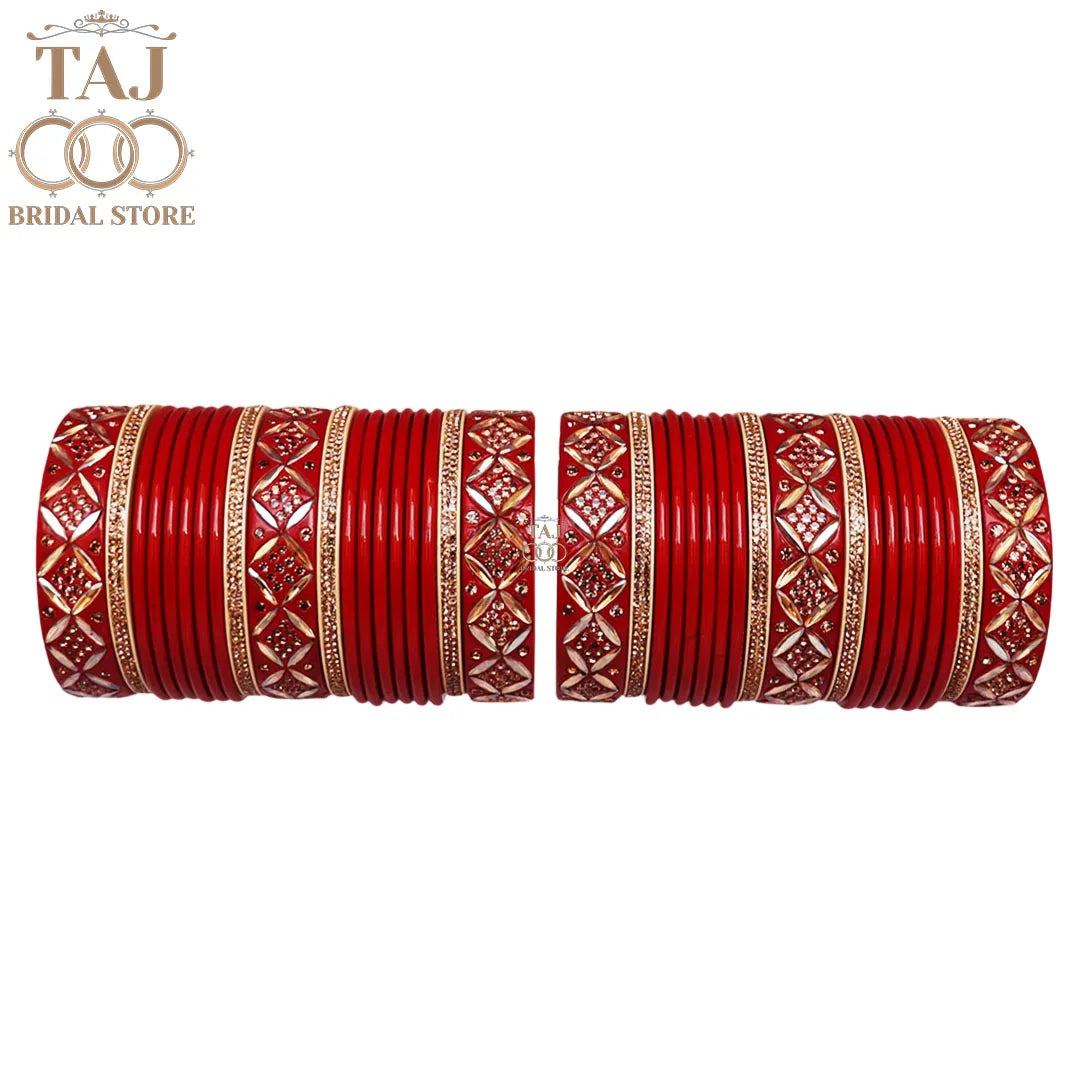 Premium Lac Bridal Bangles Set in Latest Kundan and Rhinestones Design