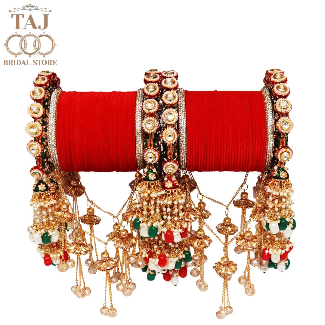 Luxurious Rajwadi Wedding Bangles Set with Beautiful Jhula Latkan