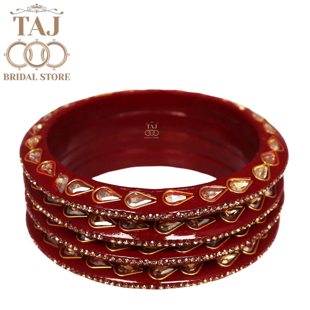 Festive Lac Bangle Set with Kundan and Rhinestones Designs