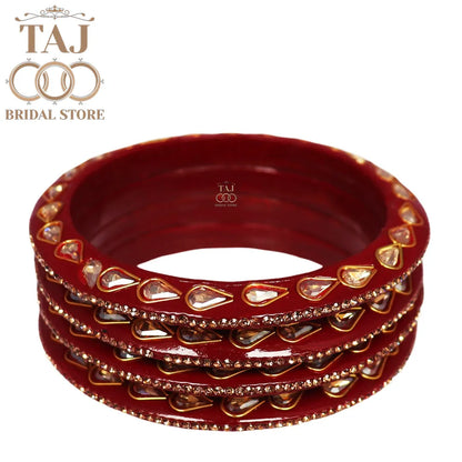 Festive Lac Bangle Set with Kundan and Rhinestones Designs