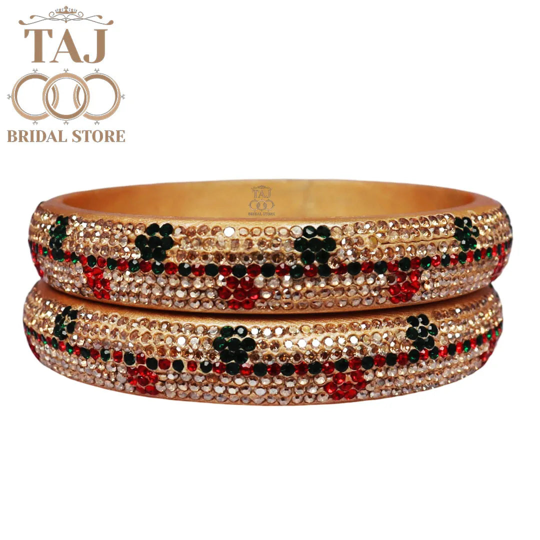 Elegant Lac Kada Bangles with Rhinestone Flowers (Set of 2)