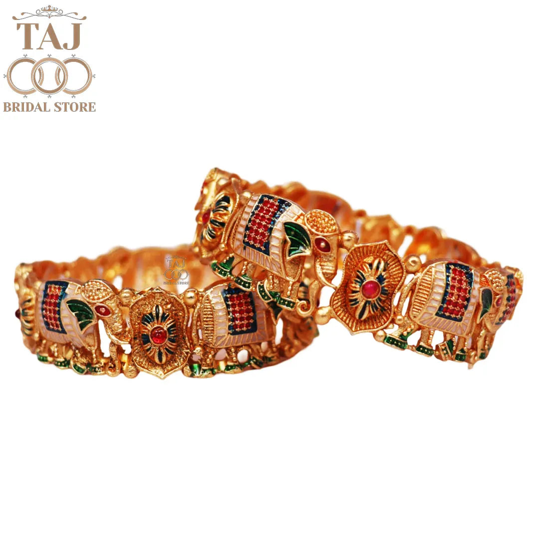 Rajwadi Rajasthani Kada Bangles Pair With Latest Elephant Motifs