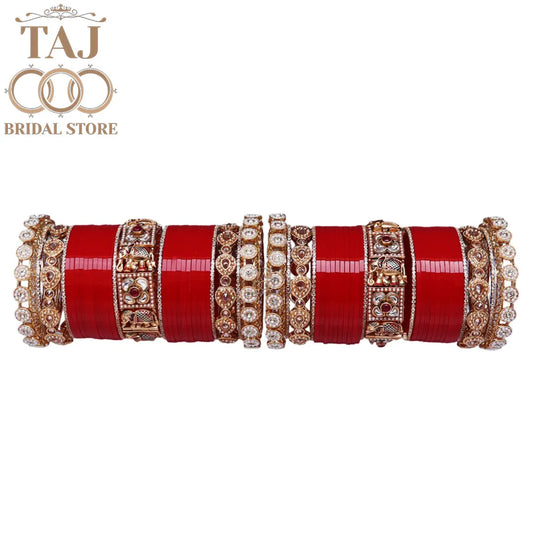 Karwa Chauth Special Punjabi Red Bridal Chura Set with Elephant Motifs