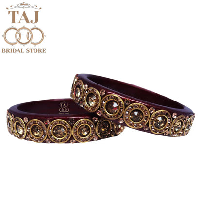 Elegant Lac Kada Bangles with Stunning Stones (Set of 2)