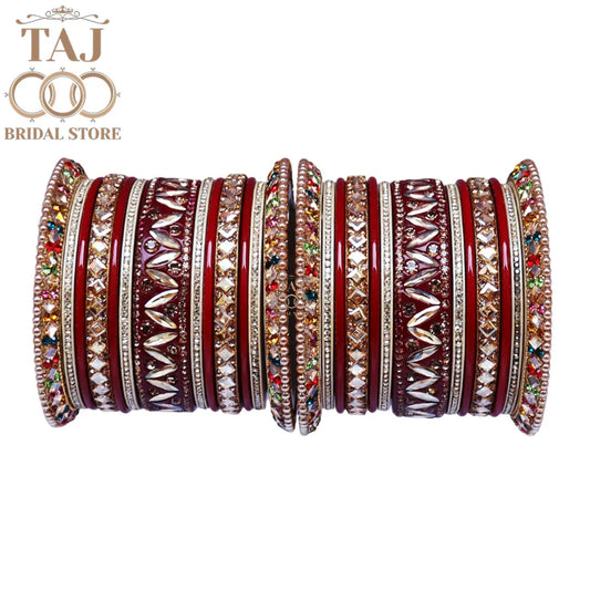 Handmade Bridal Bangle Set with Rhinestones and Kundan Design