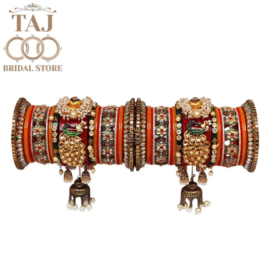 Royal Rajwadi Bangle Set with Peacock and Jhoomer