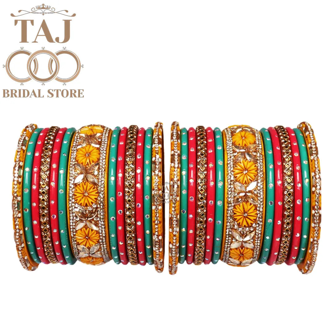 Colorful Lac Bangles For Wedding in Best Kundan & Flower Design