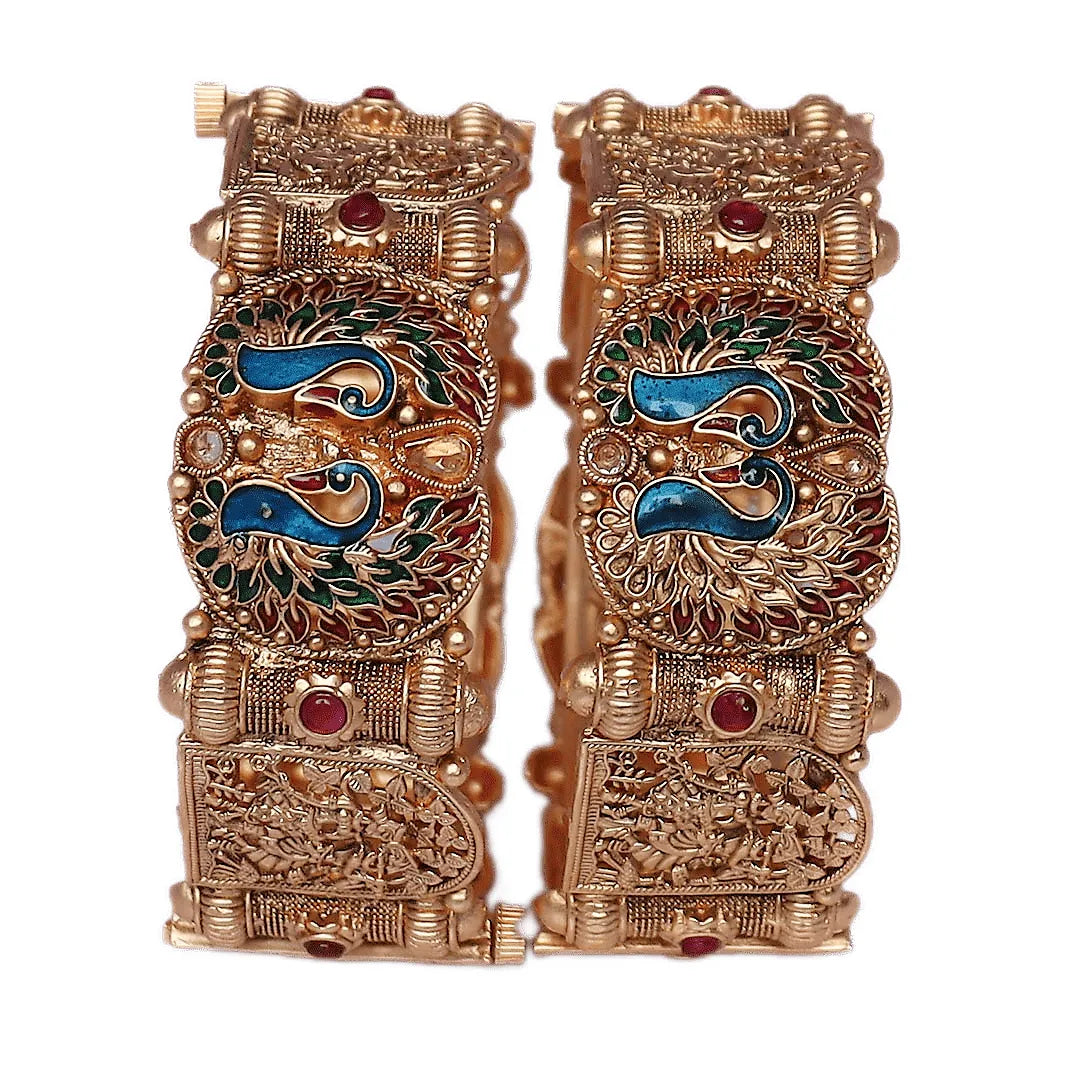 Best Peacock Design Rajwadi Brass Kada (Pack Of 2)