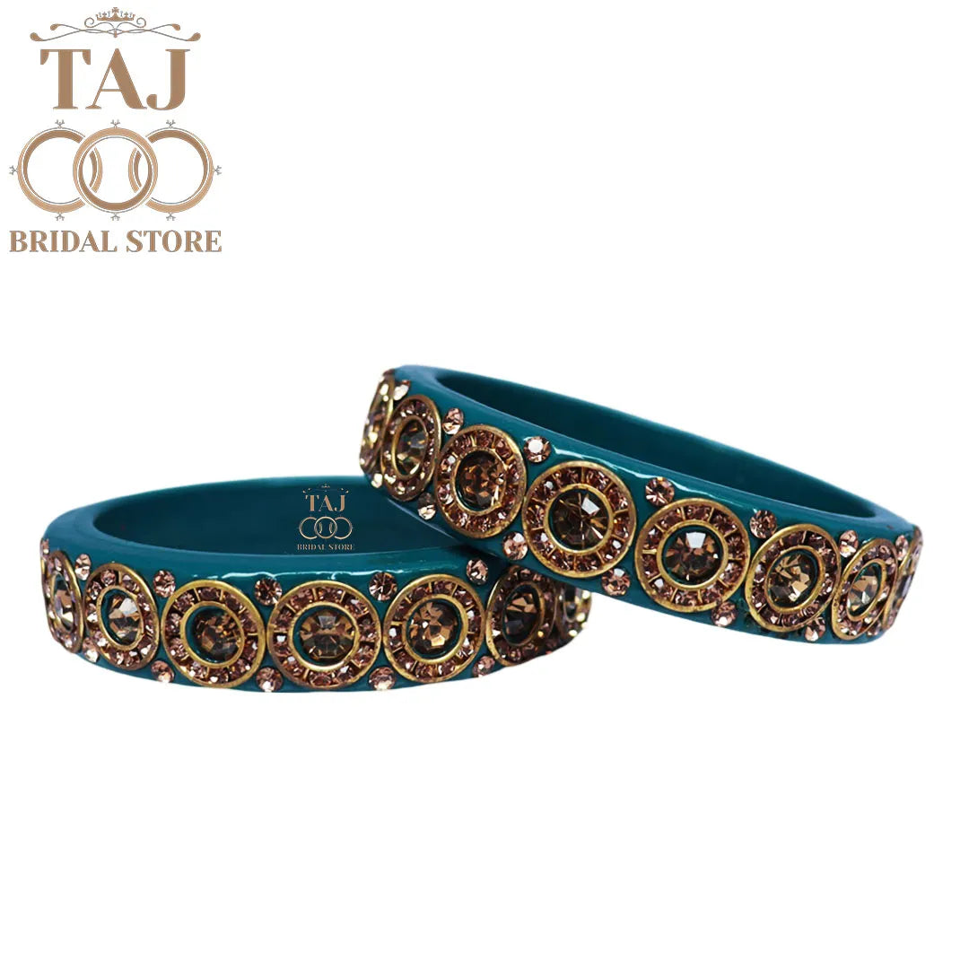 Elegant Lac Kada Bangles with Stunning Stones (Set of 2)