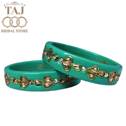 Designer Lac Kada Bangles with Exquisite Kundan Work (Set of 2)