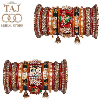 Rajwadi Bangles Set For Bride With Beautiful Doli And Peacock Design Kada